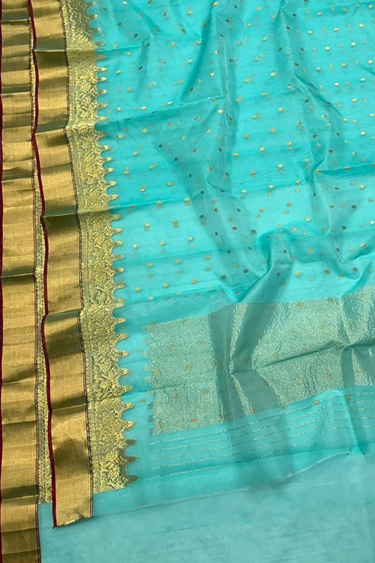 Blue Chanderi Handloom Pure Katan Silk Saree - Elegant and Timeless - Luxurion World