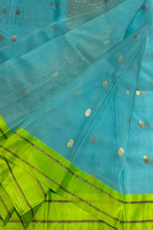 Blue Chanderi Handloom Pure Katan Silk Saree - Elegant and Timeless - Luxurion World
