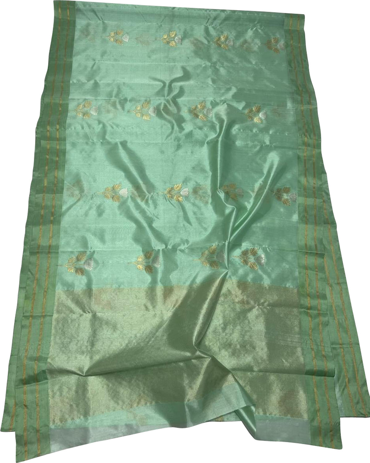 Green Chanderi Handloom Pure Katan Silk Saree - Luxurion World