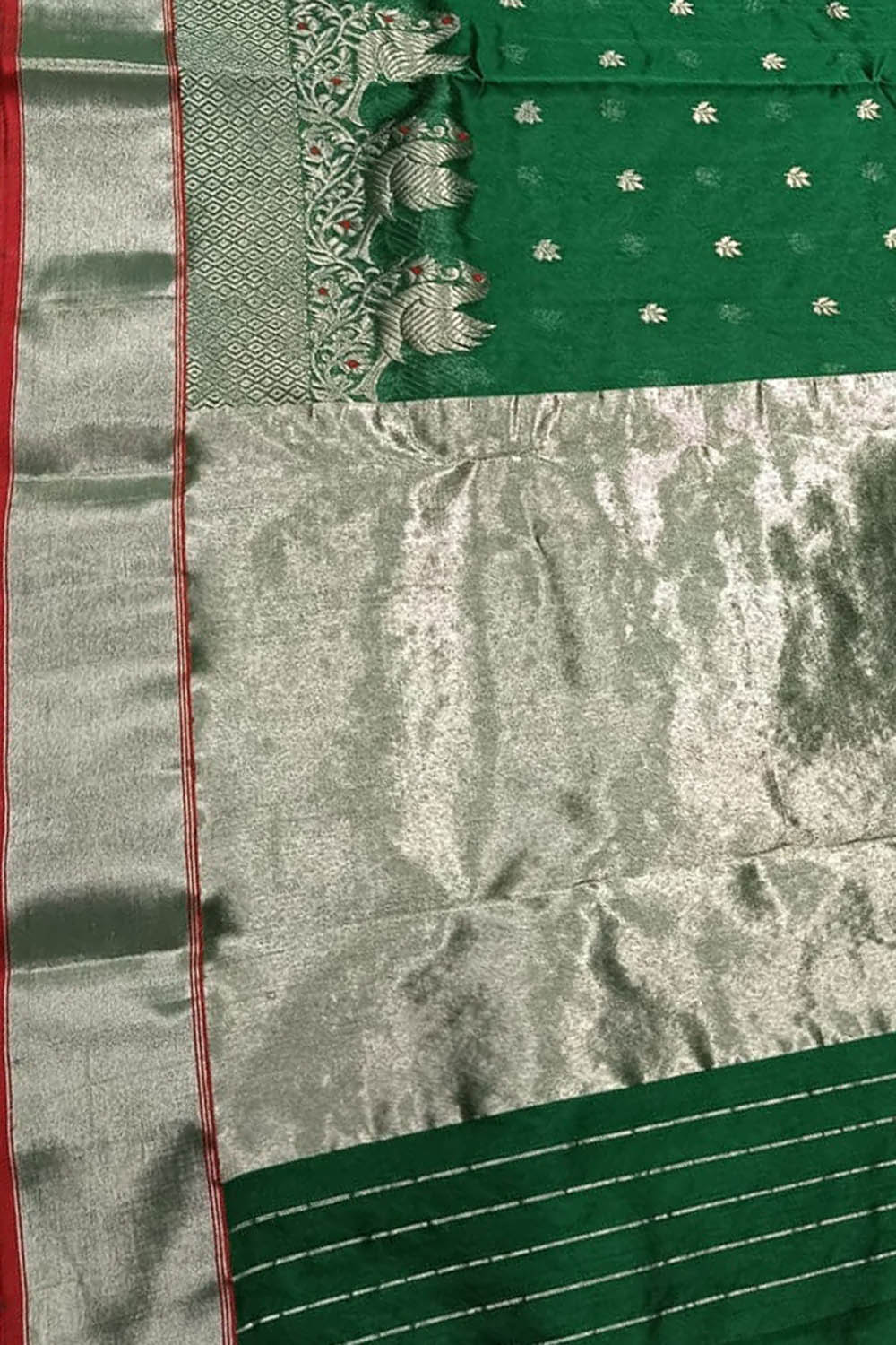 Green Chanderi Handloom Pure Katan Silk Saree - Luxurion World