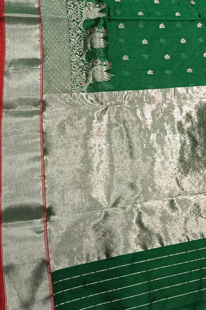 Green Chanderi Handloom Pure Katan Silk Saree - Luxurion World