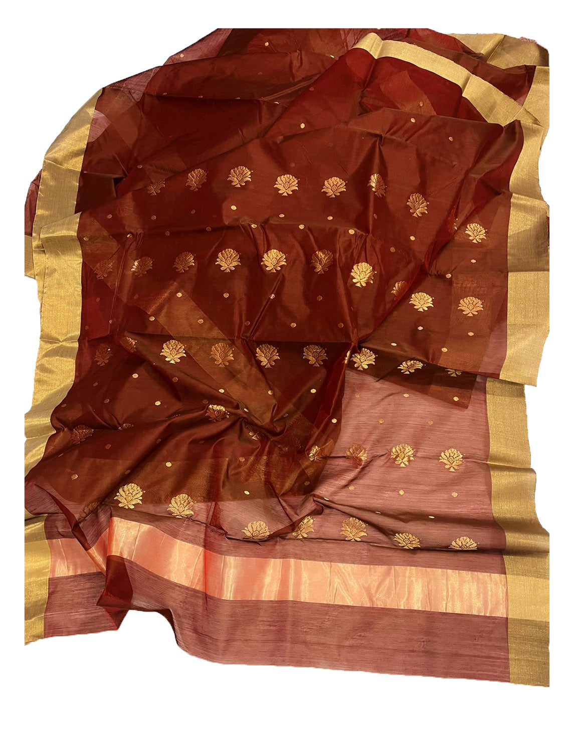 Brown Chanderi Handloom Cotton Silk Saree - Luxurion World
