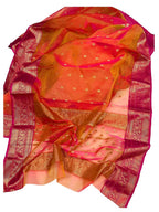 Orange Chanderi Handloom Pure Katan Organza Silk Saree - Luxurion World