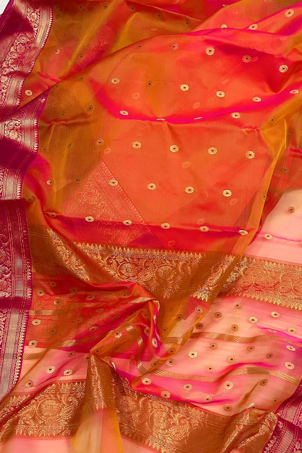 Orange Chanderi Handloom Pure Katan Organza Silk Saree