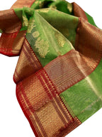 Shop Handloom Green Chanderi Katan Organza Silk Saree - Elegant & Timeless - Luxurion World
