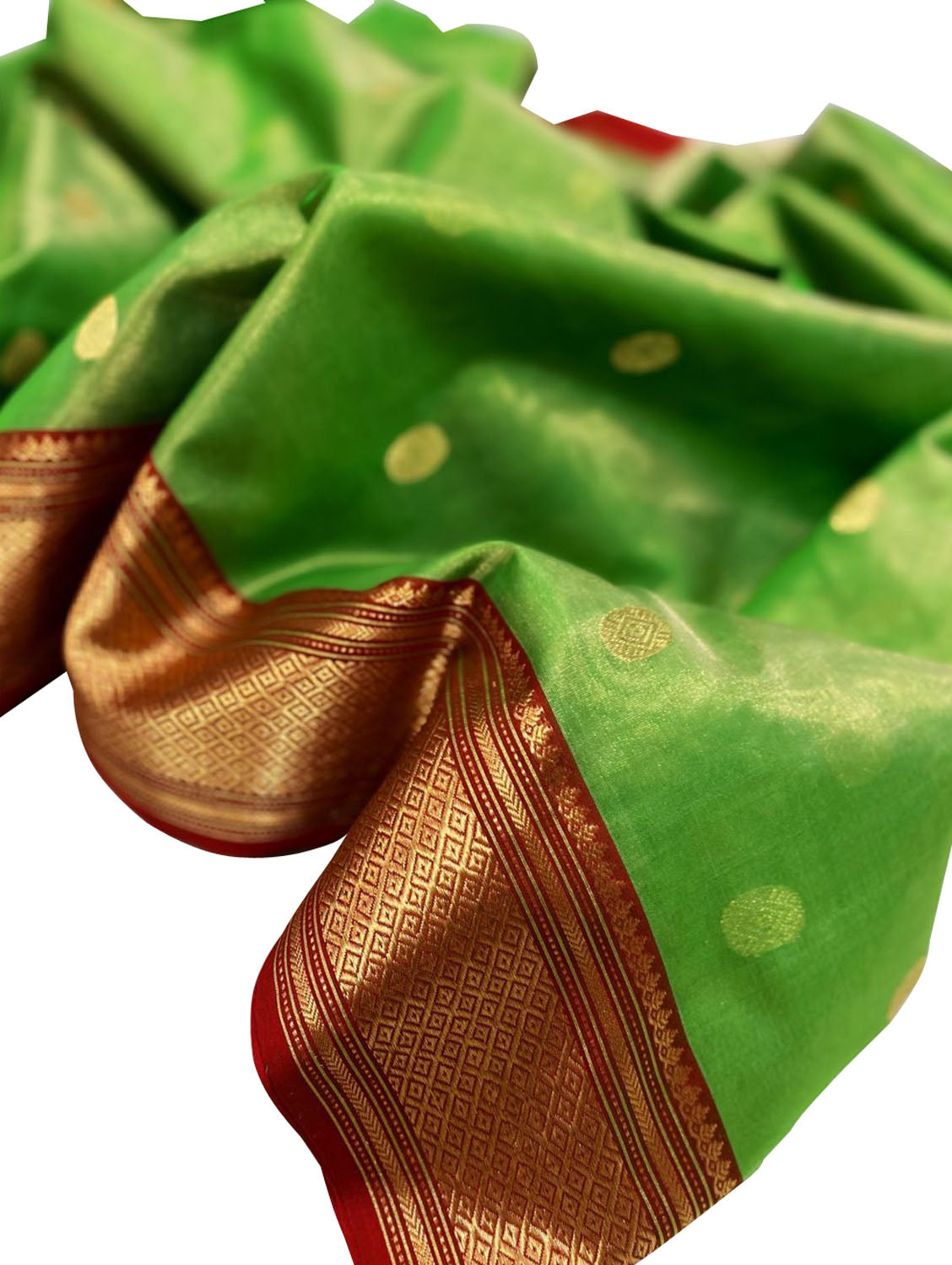 Shop Handloom Green Chanderi Katan Organza Silk Saree - Elegant & Timeless - Luxurion World