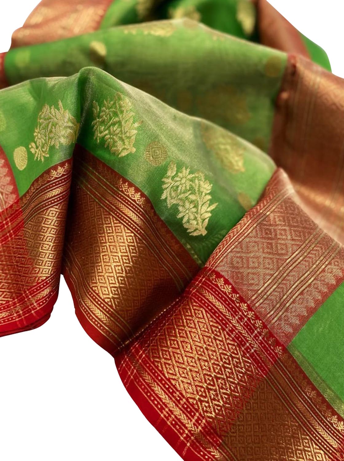 Shop Handloom Green Chanderi Katan Organza Silk Saree - Elegant & Timeless - Luxurion World