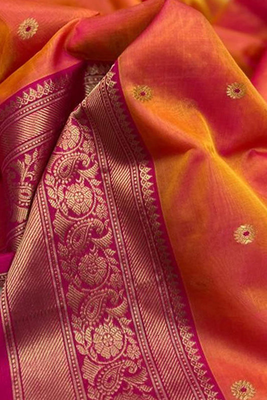 Shop Handloom Orange & Pink Chanderi Katan Organza Silk Saree - Limited Stock! - Luxurion World
