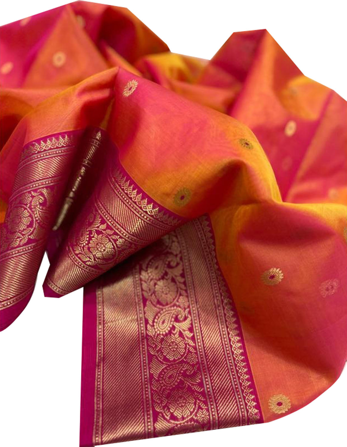 Shop Handloom Orange & Pink Chanderi Katan Organza Silk Saree - Limited Stock!