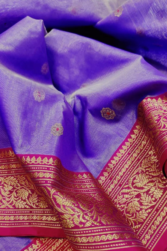 Shop Handloom Purple Chanderi Katan Organza Silk Saree Online - Luxurion World