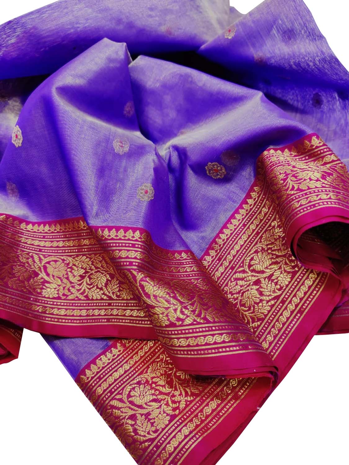 Shop Handloom Purple Chanderi Katan Organza Silk Saree Online - Luxurion World