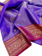 Shop Handloom Purple Chanderi Katan Organza Silk Saree Online - Luxurion World