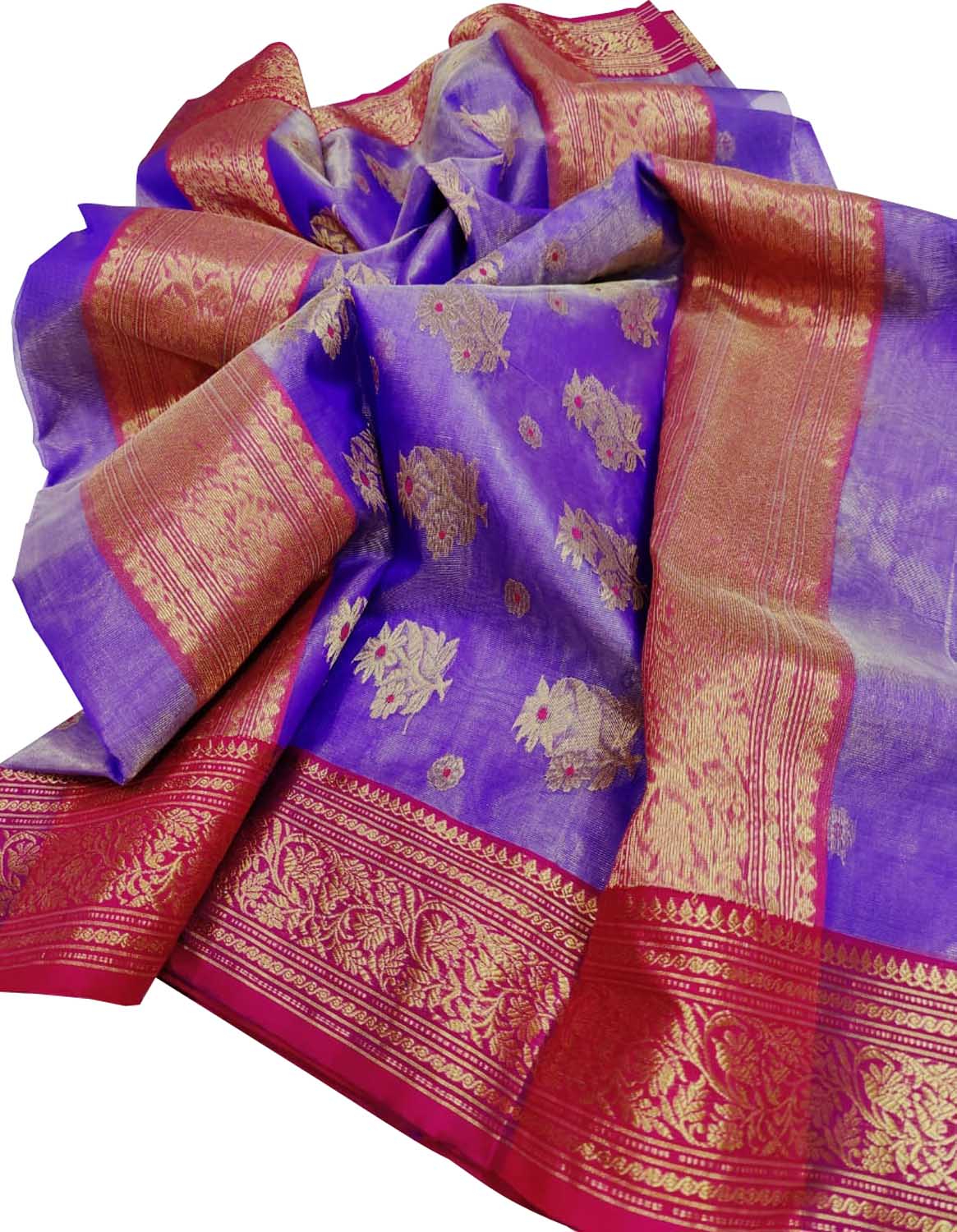 Shop Handloom Purple Chanderi Katan Organza Silk Saree Online - Luxurion World