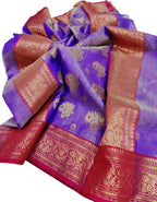Shop Handloom Purple Chanderi Katan Organza Silk Saree Online - Luxurion World