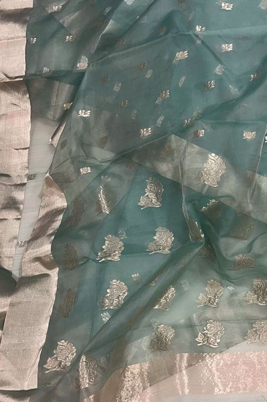 Shop Handloom Green Chanderi Katan Organza Silk Saree - Elegant & Timeless