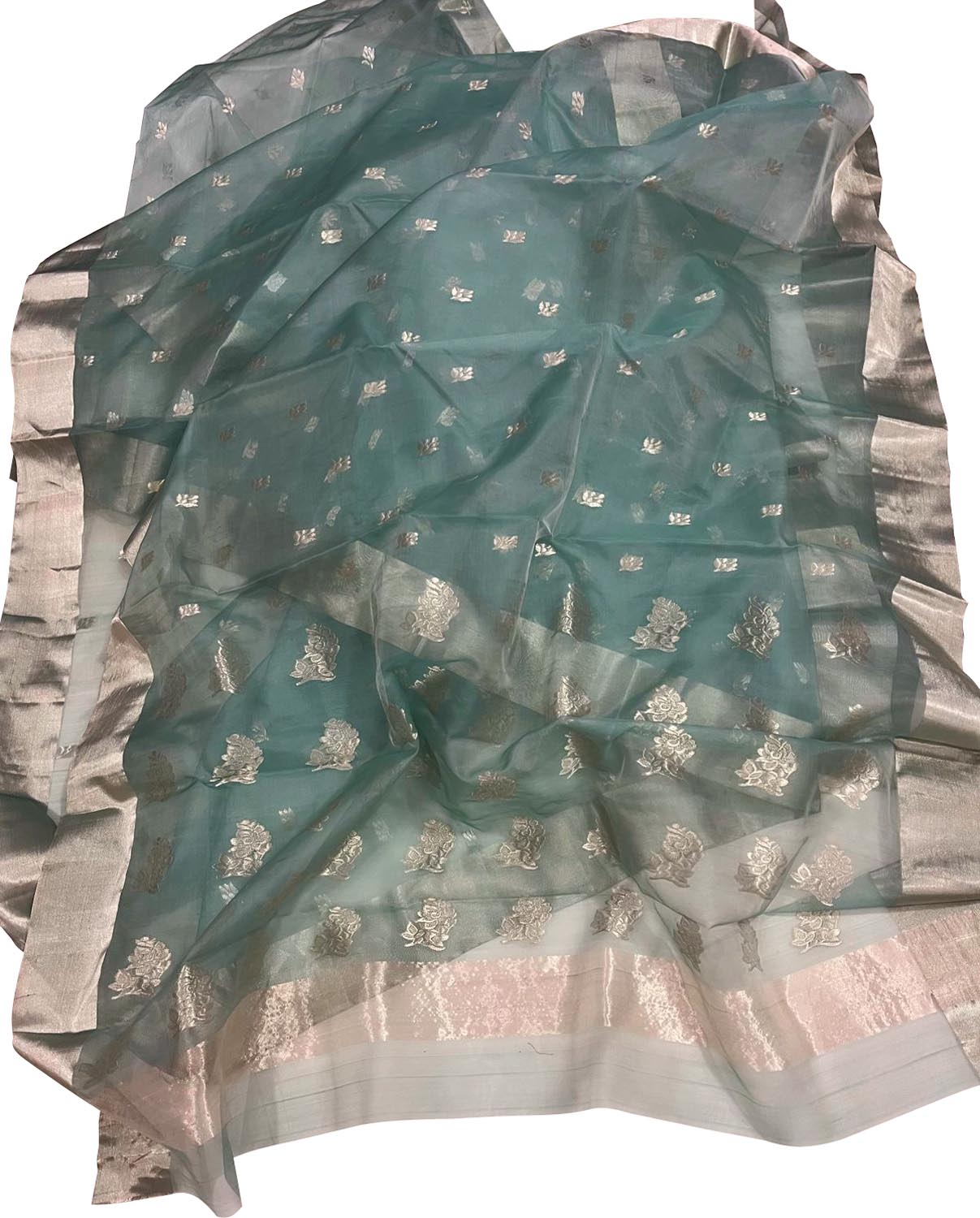 Shop Handloom Green Chanderi Katan Organza Silk Saree - Elegant & Timeless - Luxurion World