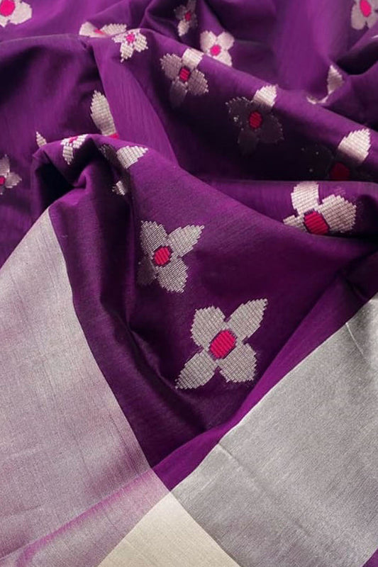 Stunning Purple Chanderi Handloom Silk Cotton Saree - Perfect for Any Occasion! - Luxurion World