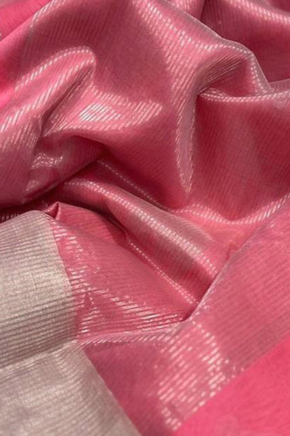 Stunning Pink Chanderi Handloom Silk Cotton Saree - Perfect for Any Occasion! - Luxurion World