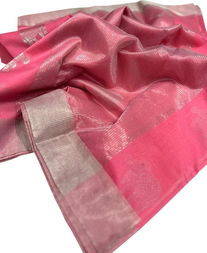 Stunning Pink Chanderi Handloom Silk Cotton Saree - Perfect for Any Occasion! - Luxurion World