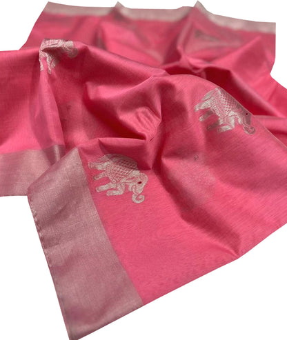 Stunning Pink Chanderi Handloom Silk Cotton Saree - Perfect for Any Occasion! - Luxurion World