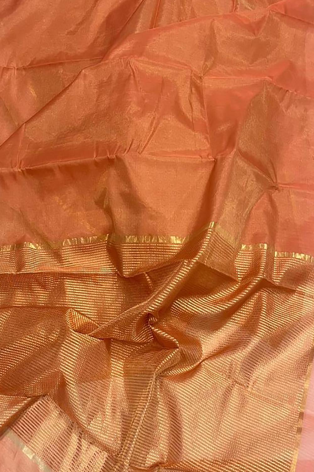 Exquisite Orange Chanderi Handloom Tissue Silk Saree - Pure Elegance