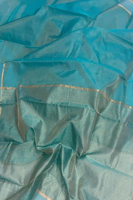 Pure Tissue Silk Blue Chanderi Handloom Saree: Elegant and Timeless - Luxurion World