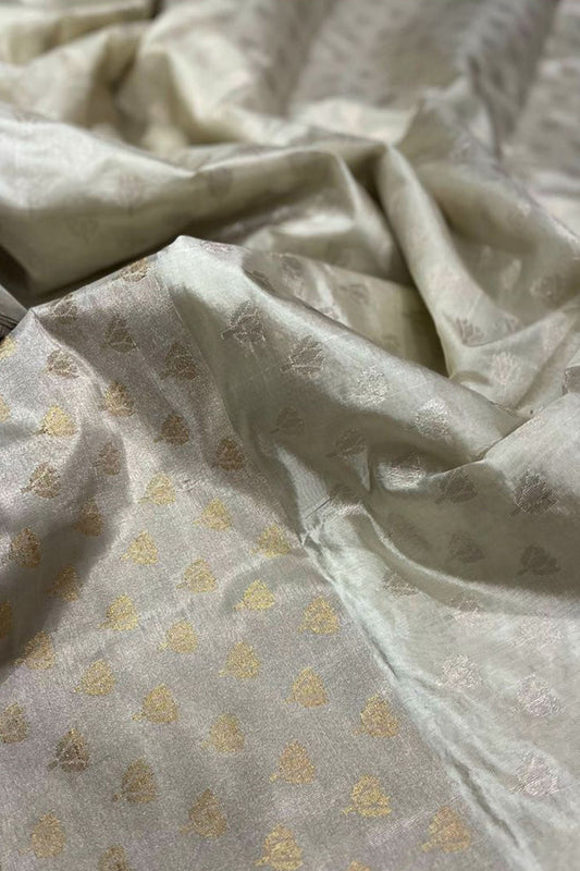 Grey Chanderi Handloom Pure Silk Saree - Luxurion World