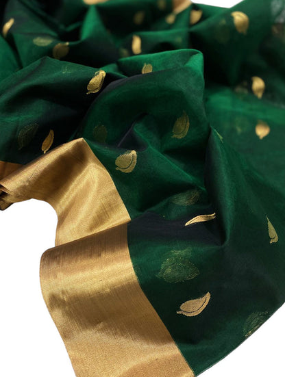 Green Chanderi Handloom Pure Katan Organza Silk Saree - Luxurion World