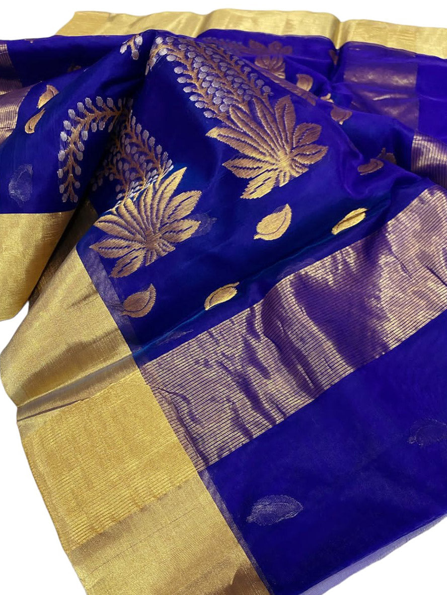 Blue Chanderi Handloom Pure Katan Organza Silk Saree