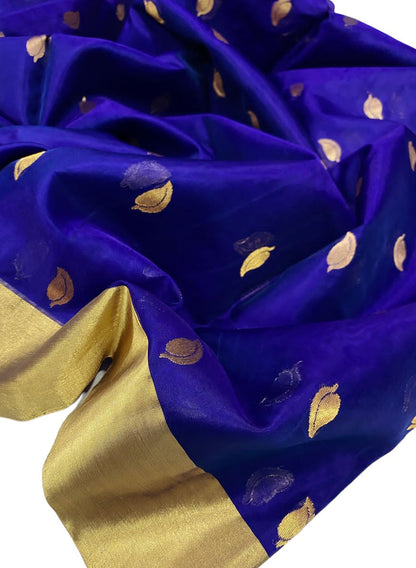 Blue Chanderi Handloom Pure Katan Organza Silk Saree - Luxurion World