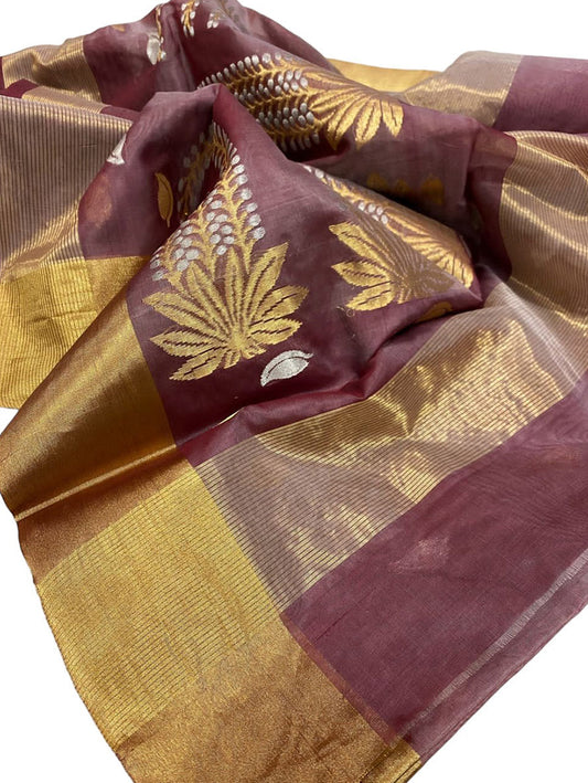 Pink Chanderi Handloom Pure Katan Organza Silk Saree - Luxurion World