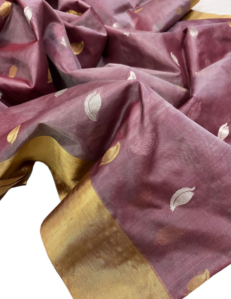 Pink Chanderi Handloom Pure Katan Organza Silk Saree - Luxurion World