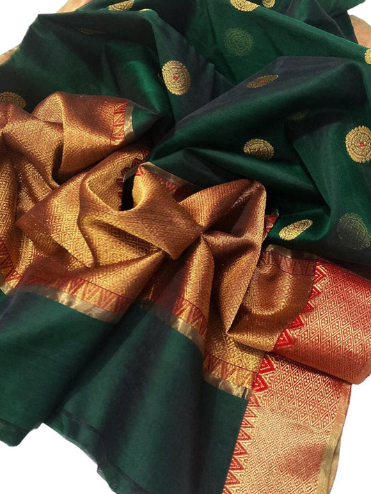 Green Chanderi Handloom Pure Katan Organza Silk Saree - Luxurion World