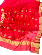 Red Chanderi Handloom Cotton Silk Saree - Luxurion World