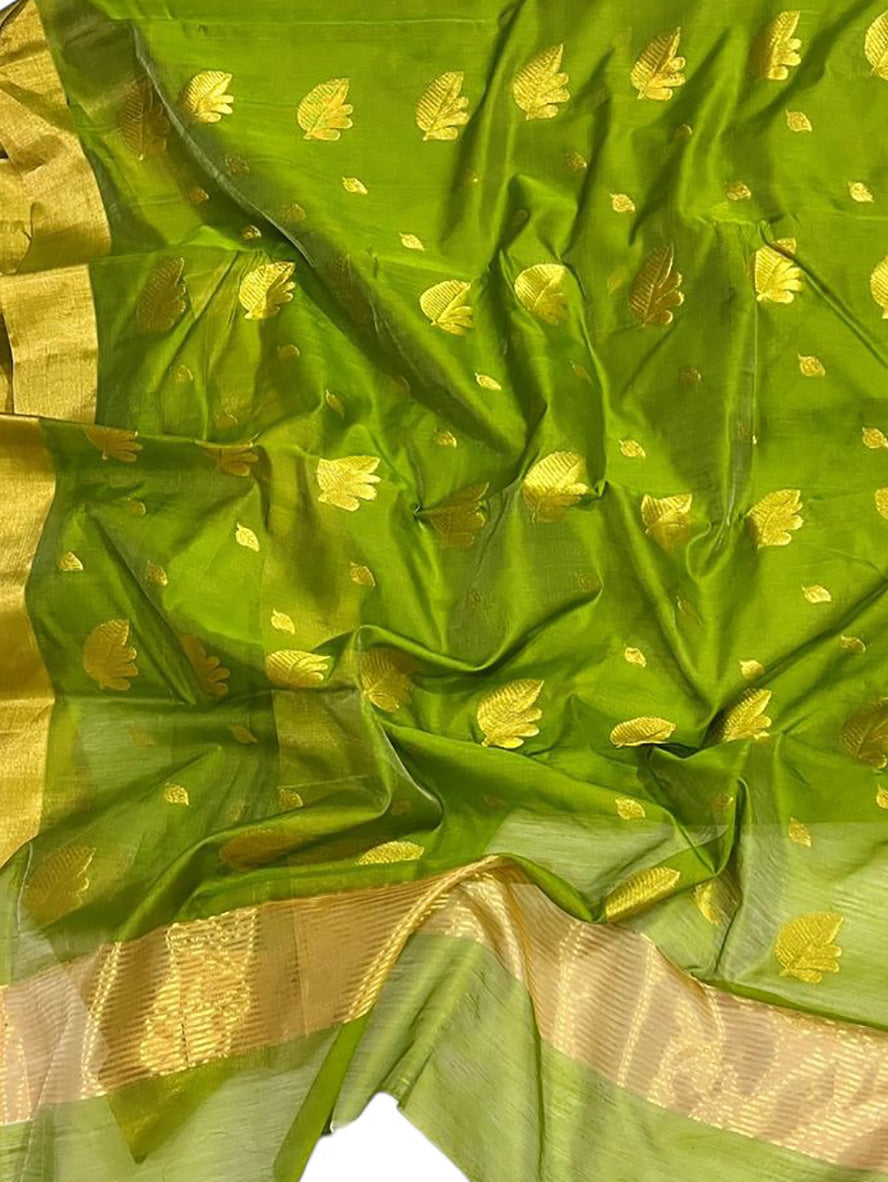 Green Chanderi Handloom Cotton Silk Saree - Luxurion World
