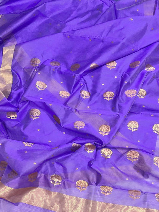 Purple Chanderi Handloom Cotton Silk Saree - Luxurion World
