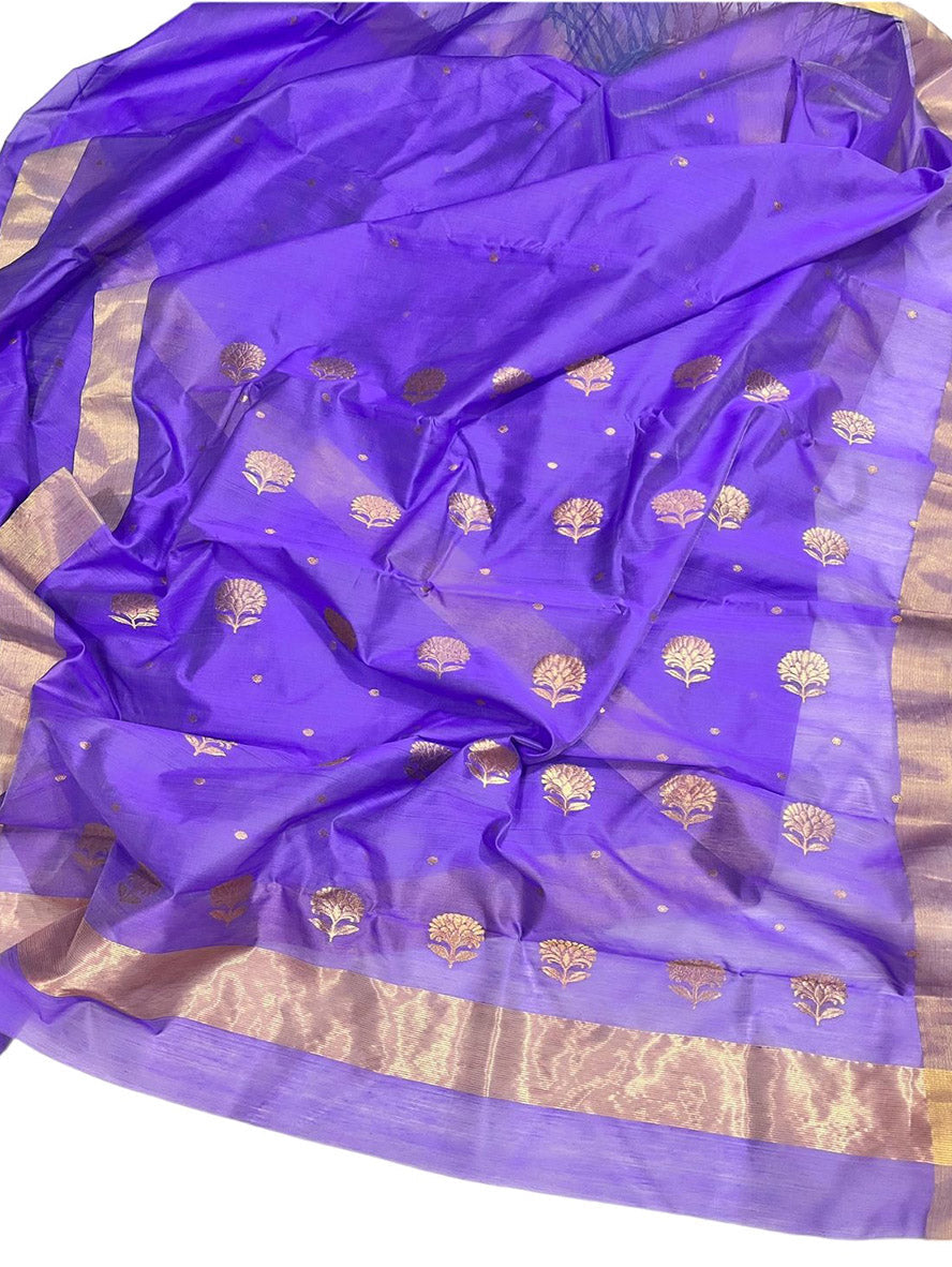 Purple Chanderi Handloom Cotton Silk Saree - Luxurion World