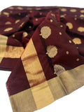 Maroon Chanderi Handloom Cotton Silk Saree - Luxurion World