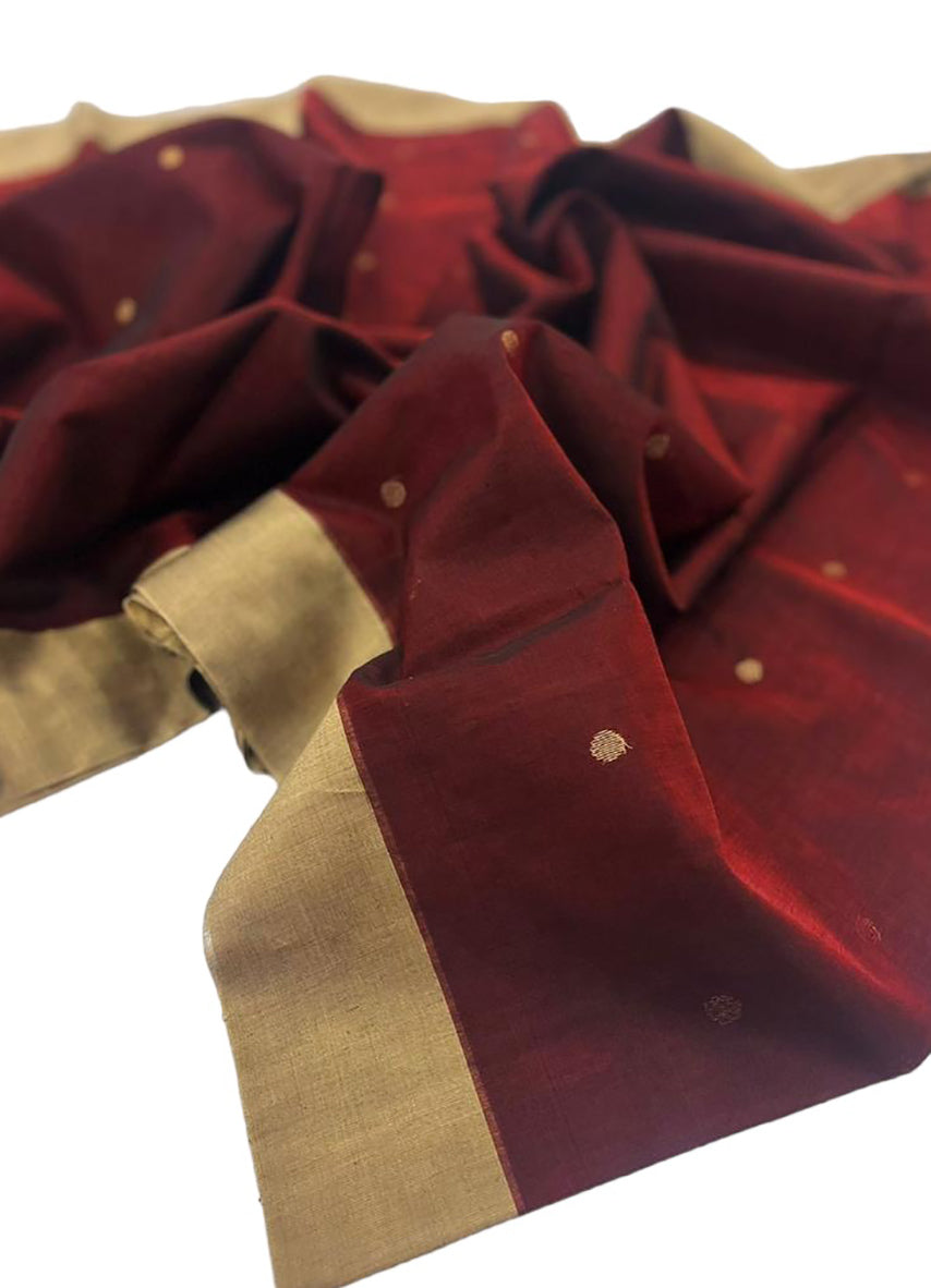 Maroon Chanderi Handloom Cotton Silk Saree - Luxurion World