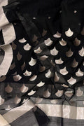 Black Chanderi Handloom Cotton Silk Saree - Luxurion World