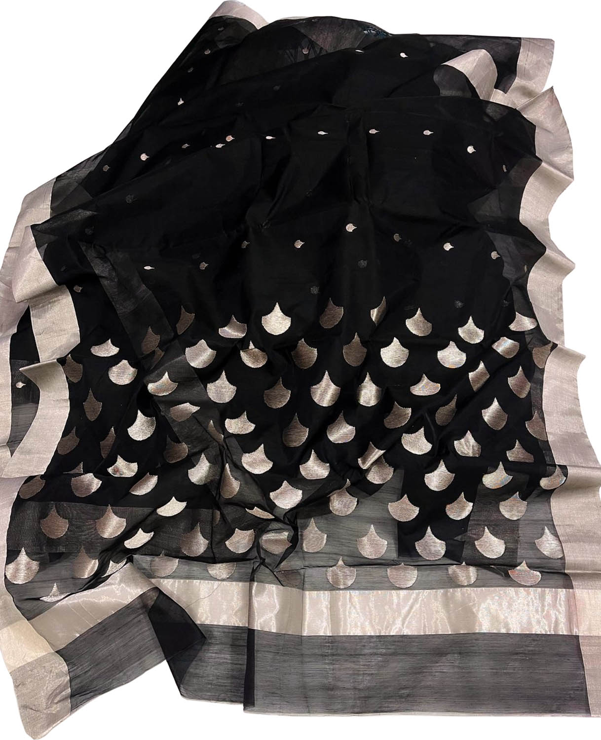 Black Chanderi Handloom Cotton Silk Saree - Luxurion World
