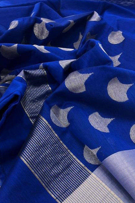 Blue Chanderi Handloom Cotton Silk Saree