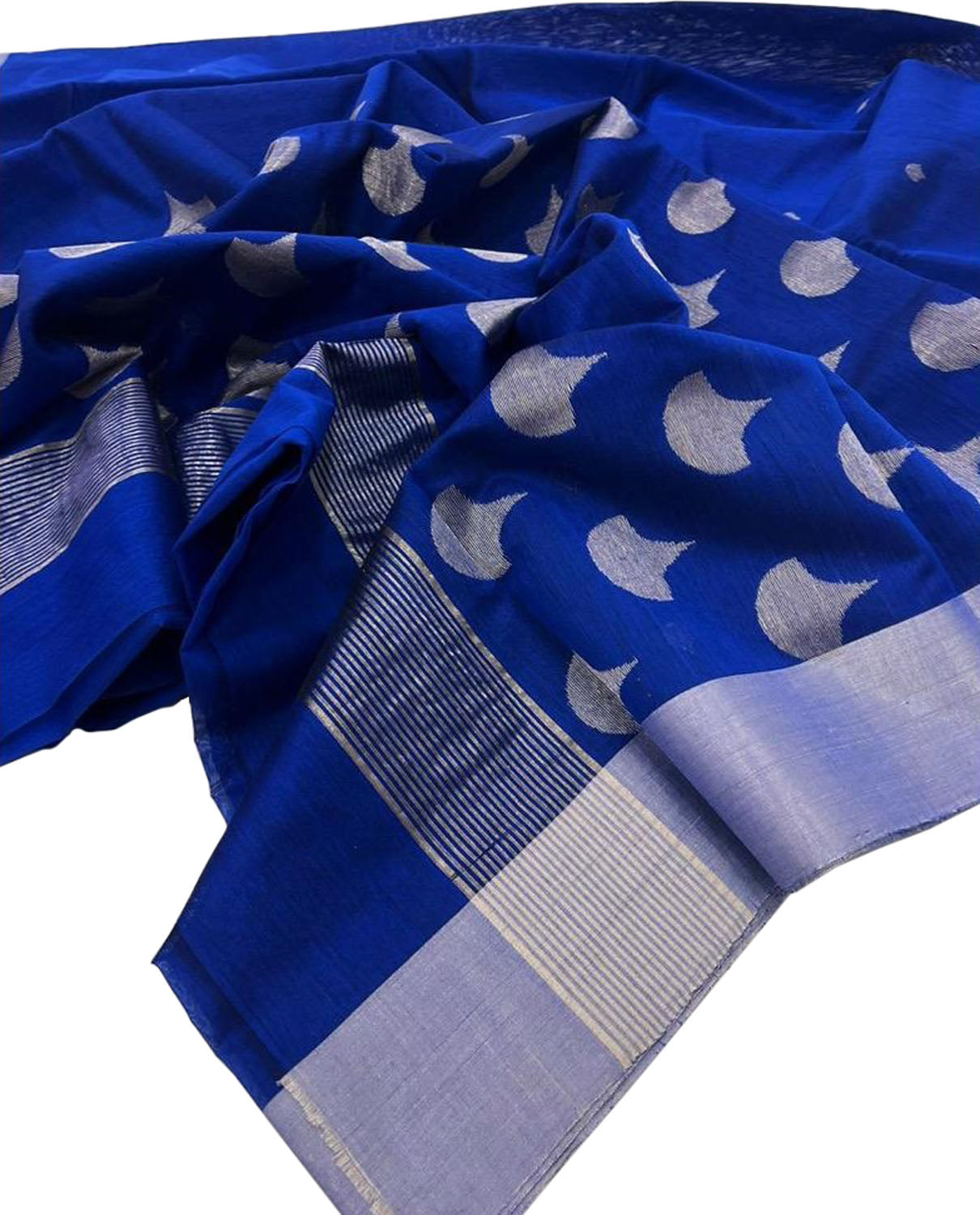 Blue Chanderi Handloom Cotton Silk Saree - Luxurion World