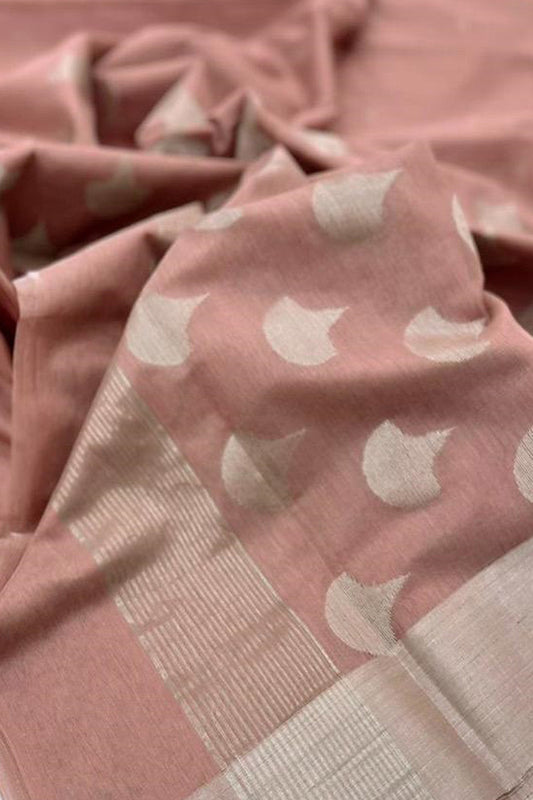 Pink Chanderi Handloom Cotton Silk Saree - Luxurion World