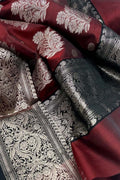 Maroon Chanderi Handloom Pure Katan Silk Saree - Luxurion World