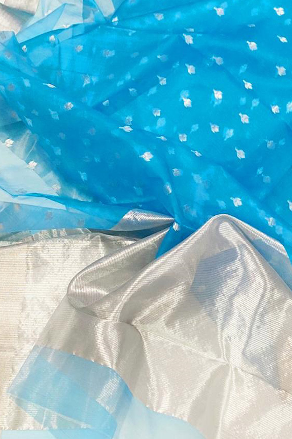 Blue Chanderi Handloom Pure Katan Silk Saree - Luxurion World