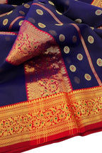 Blue Chanderi Handloom Pure Katan Silk Saree - Luxurion World
