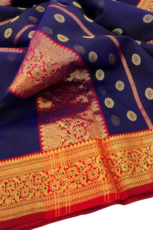 Blue Chanderi Handloom Pure Katan Silk Saree - Luxurion World