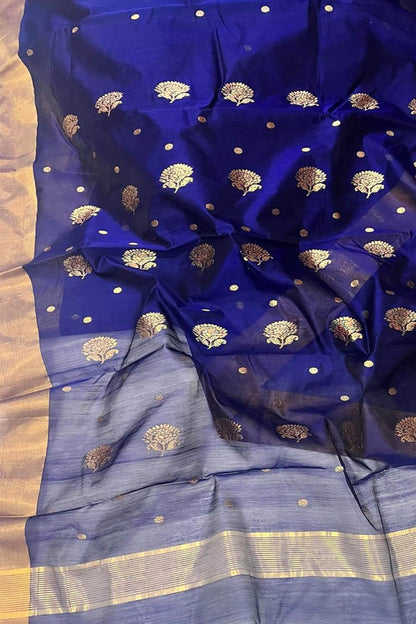 Blue Chanderi Handloom Silk Cotton Saree