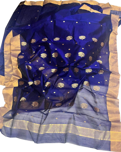 Blue Chanderi Handloom Silk Cotton Saree
